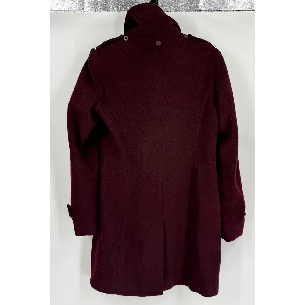 Michael Kors Womens Burgundy Wool Blend Funnel Neck Military Coat Medium RN79675